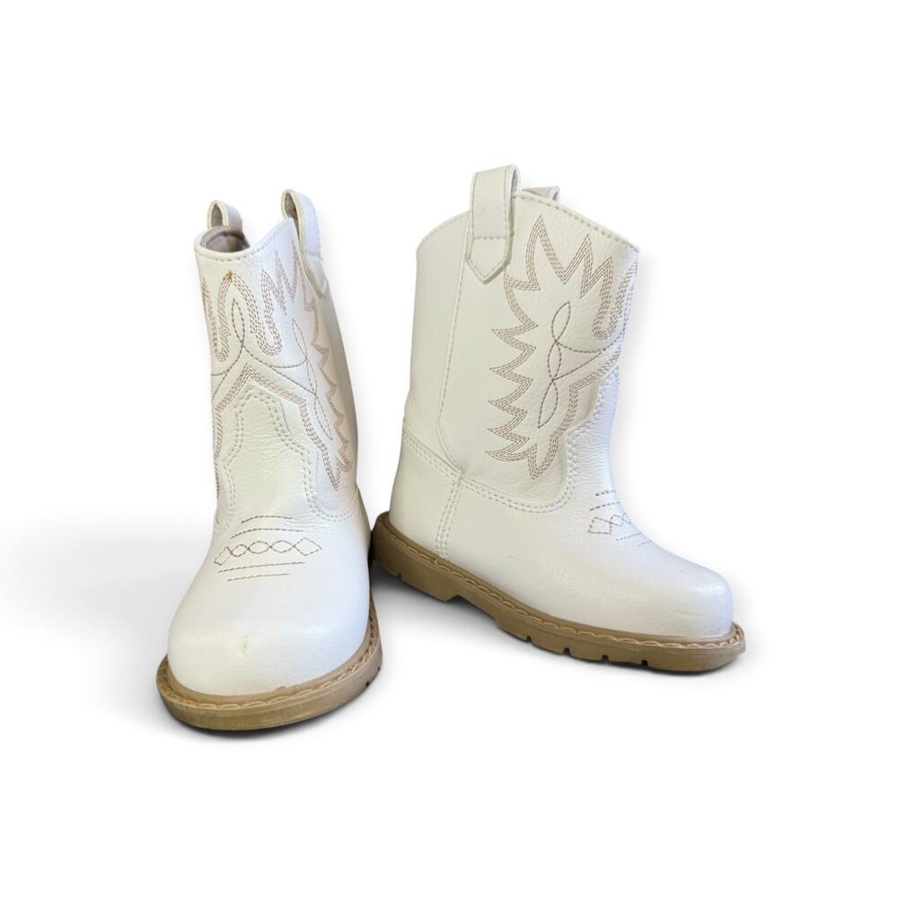WHITE TODDLER GIRL COWBOY BOOTS WITH VELCRO SIDE SIZE 4